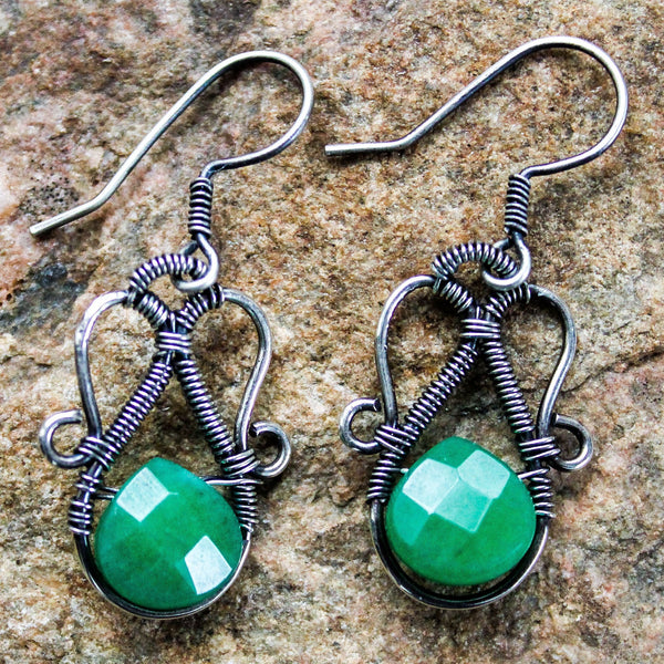 Sterling Silver Green Jade Earrings