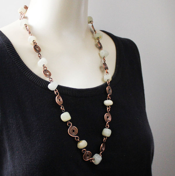 Long Rock Crystal Copper Necklace