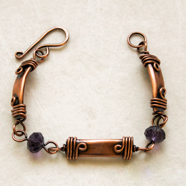 Faceted Purple Crystal Copper Bracelet - Adjustable