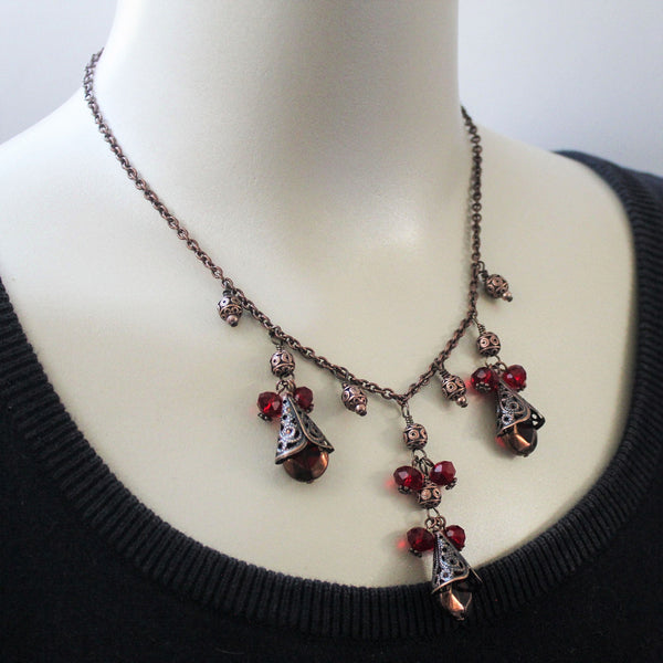 Red Crystal Copper Necklace - Adjustable