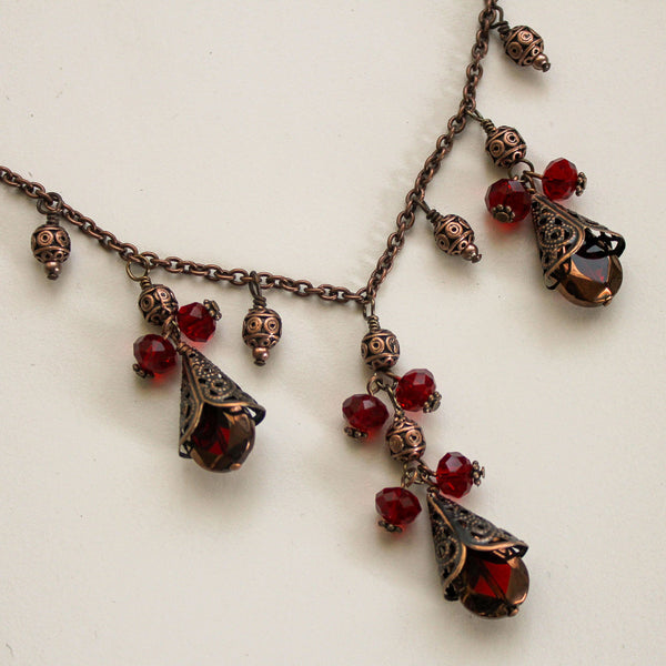 Red Crystal Copper Necklace - Adjustable