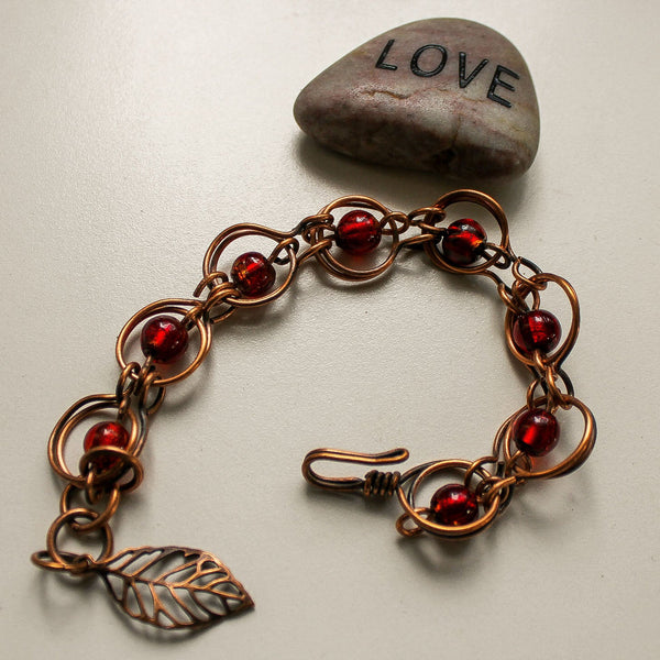 Copper Red Glass Bracelet - Adjustable