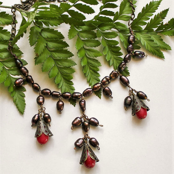 Red Jade Pearl Necklace - Adjustable