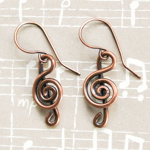 Treble Clef Copper Earrings