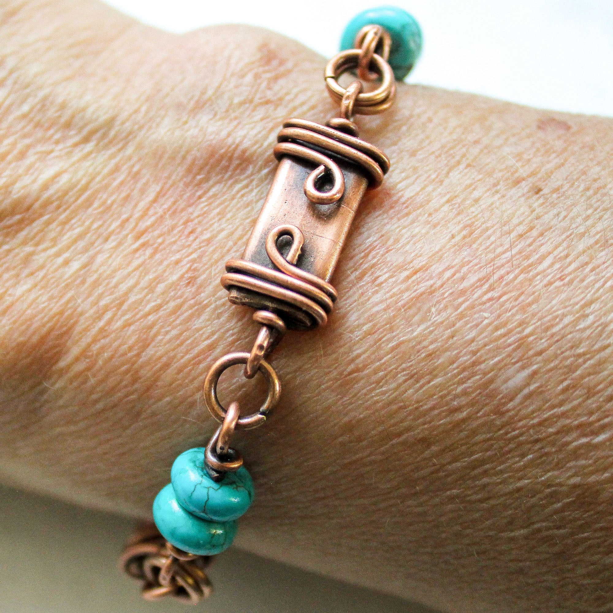 Turquoise Copper Bracelet - Adjustable