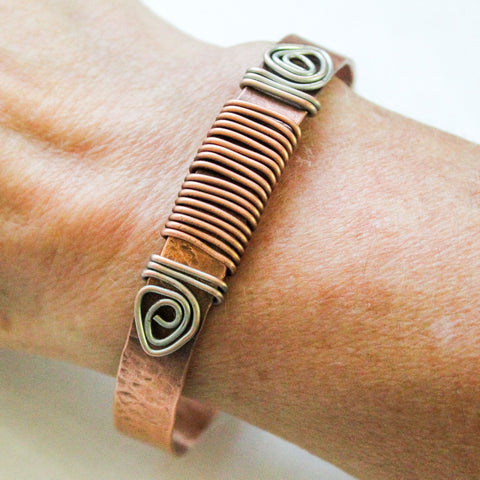 Copper Silver Cuff Bracelet - Adjustable (UNISEX)