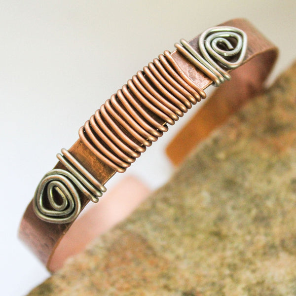 Copper Silver Cuff Bracelet - Adjustable (UNISEX)
