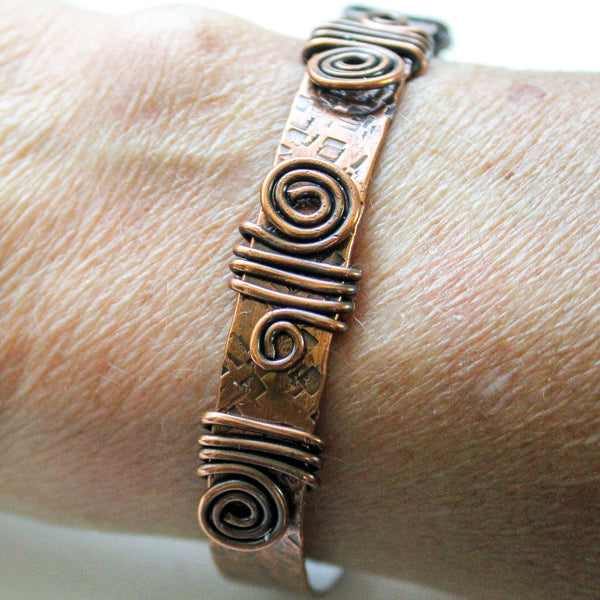 Unisex Copper Spiral Cuff Bracelet - Adjustable