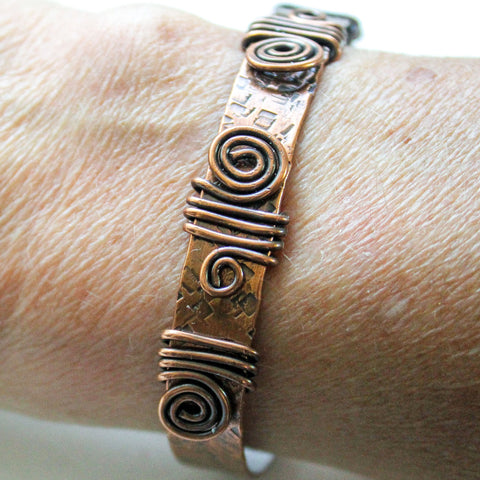 Copper Spiral Cuff Bracelet - Adjustable (UNISEX)