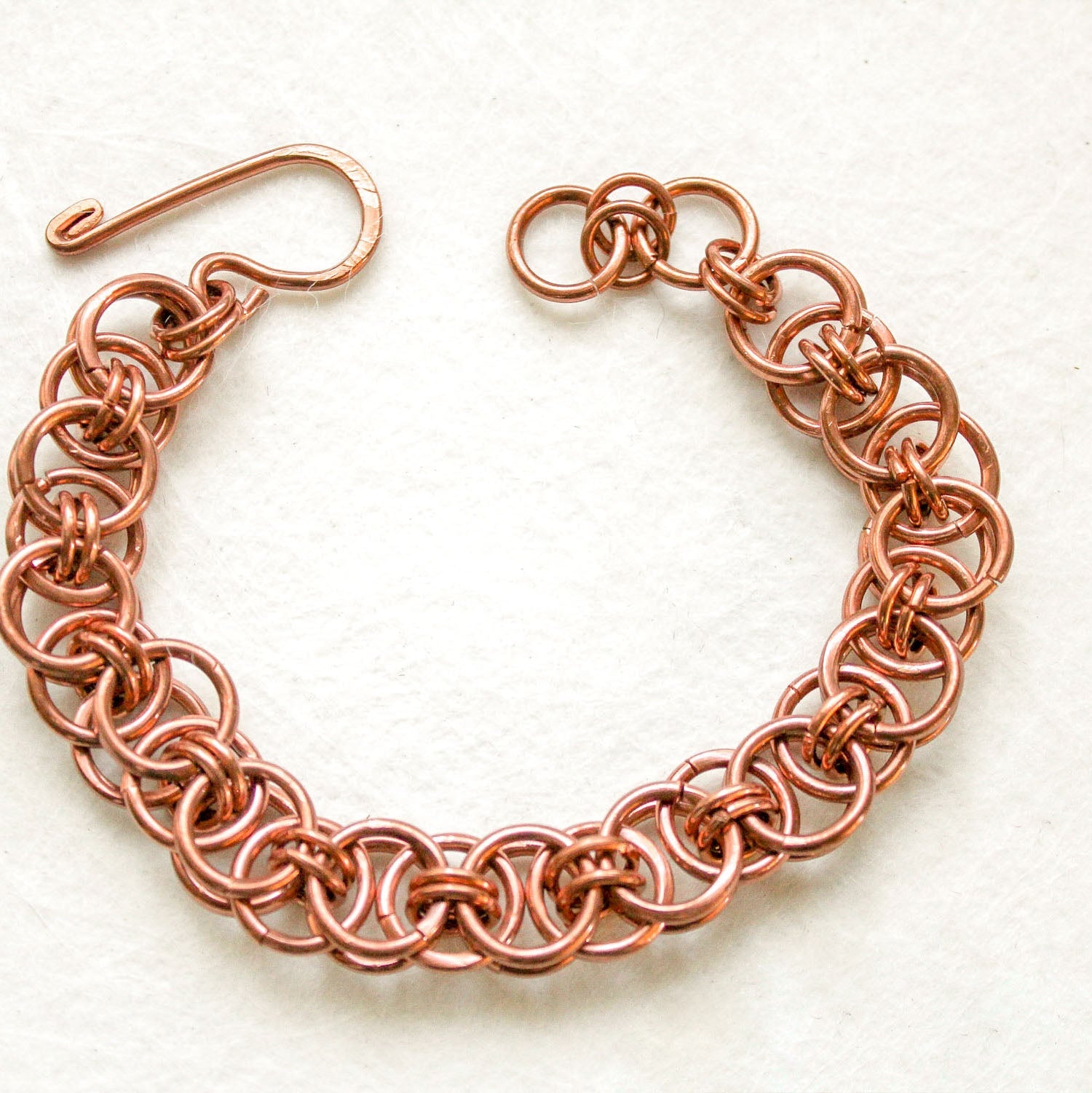 Handcrafted Silver top Enameled Copper and Anondized Aluminum Stacked Helm Chain Maille Bracelet