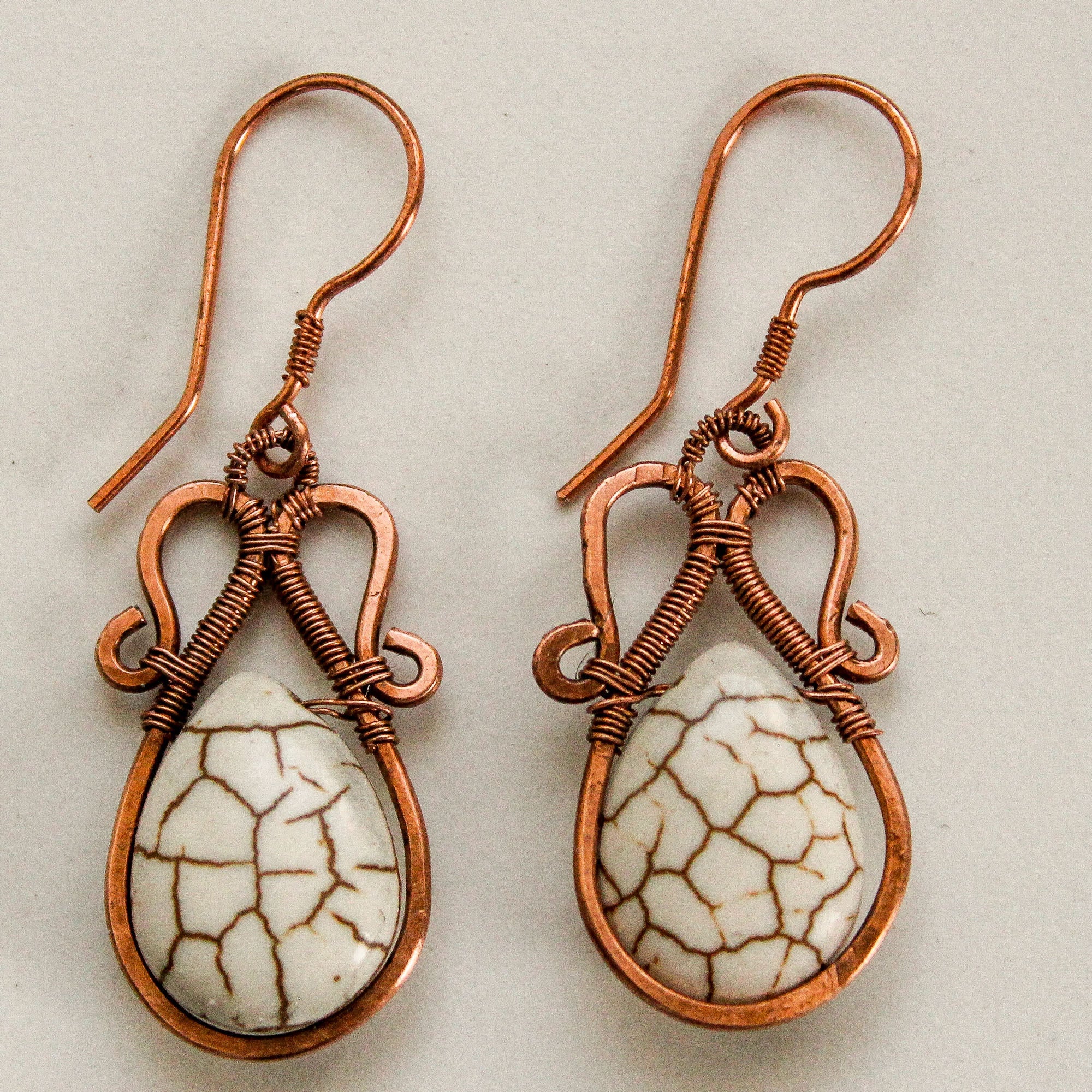 White Turquoise Copper Earrings