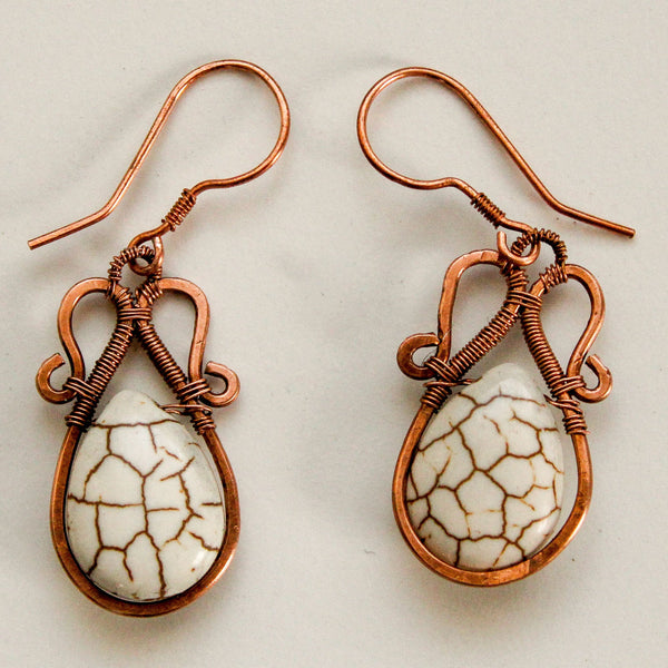 White Turquoise Copper Earrings
